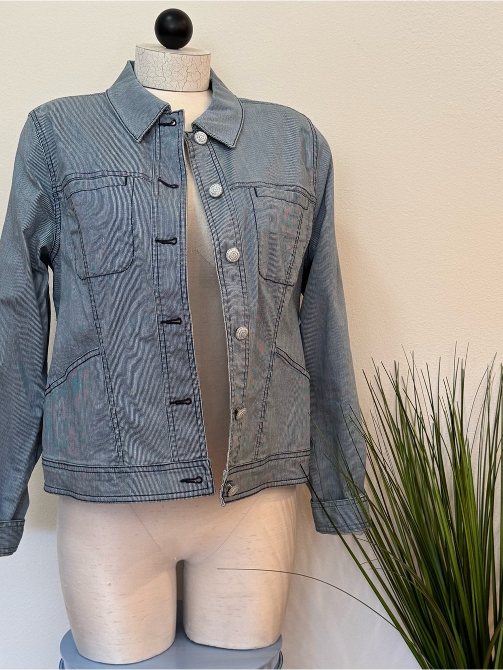 CAbi Light Blue Denim Jacket with Classic Collar